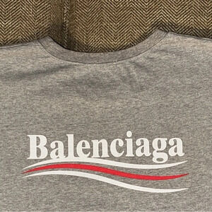 BALENCIAGA MEN'S POLITICAL CAMPAIGN SHORT SLEEVE GRAY T-SHIRT LARGE